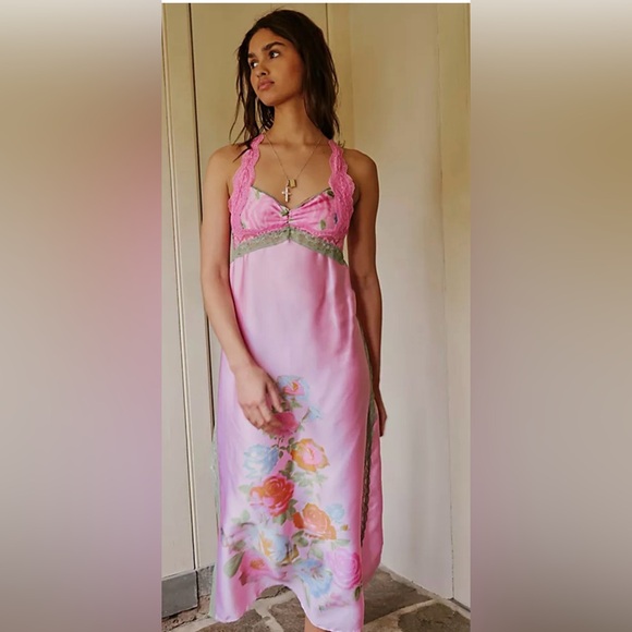 FREE PEOPLE Just Dreamy Maxi Slip dress pink size large - Picture 2 of 15